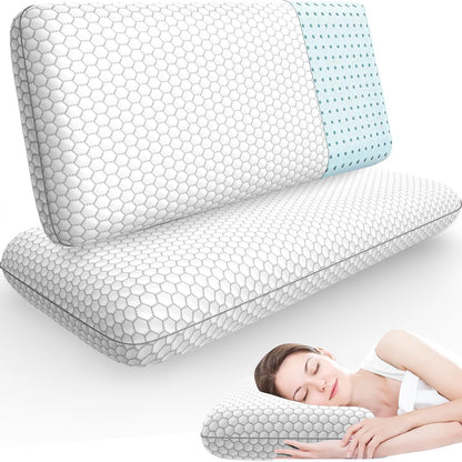 CushyOasis Bed Pillows for Sleeping 2PCS, Memory Foam, Standard Size, Blue