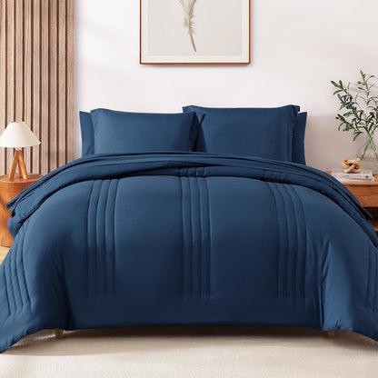 King Size Comforter Set-7 Pieces Brown Soft Bed in a Bag King Bedding Sets