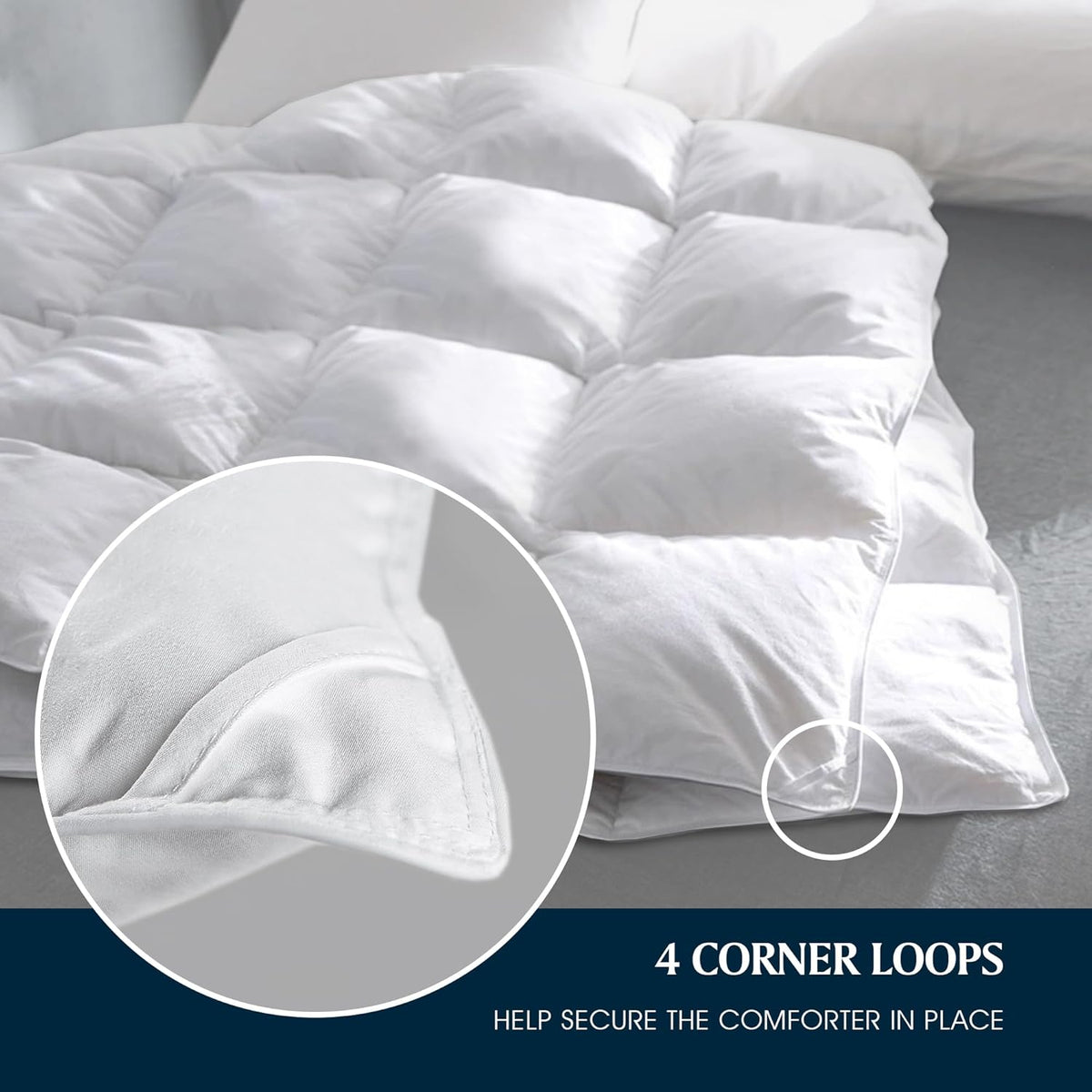 Serta Goose Feather Down Fiber Comforter Queen Size - 100% Cotton Cover Duvet Insert - Hotel Luxury Hypoallergenic Bedding Comforter All Season Medium Warmth 90 x 90 Inch White