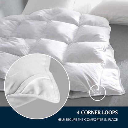 Serta Goose Feather Down Fiber Comforter Queen Size - 100% Cotton Cover Duvet Insert - Hotel Luxury Hypoallergenic Bedding Comforter All Season Medium Warmth 90 x 90 Inch White
