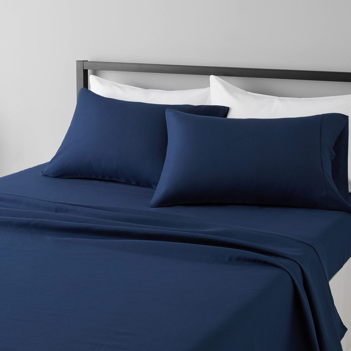 Amazon Basics Lightweight Super Soft Easy Care Wrinkle Free Microfiber 3 Piece Bed Sheet Set with 14-Inch Deep Pockets, Twin, Navy Blue, Solid, Kids, Men & Women Bedding