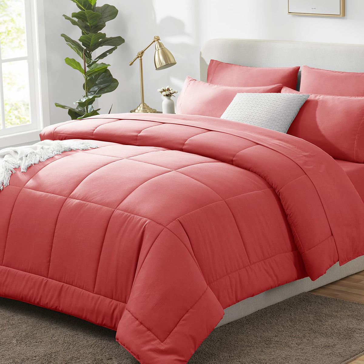 CozyLux Queen Comforter Set Black - 7 Pieces Bed in a Bag