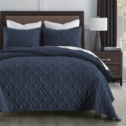 HORIMOTE HOME Quilt Queen Size Dusty Blue, Lightweight Quilts for Summer Ultra-Soft Microfiber Modern Style Quilted Clouds Pattern Bedspread Quit Set 3 Pieces(1 Quilt and 2 Pillow Shams)