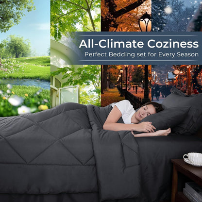 HEVUMYI 7-Piece Queen Comforter Set, Dark Grey Bed in a Bag
