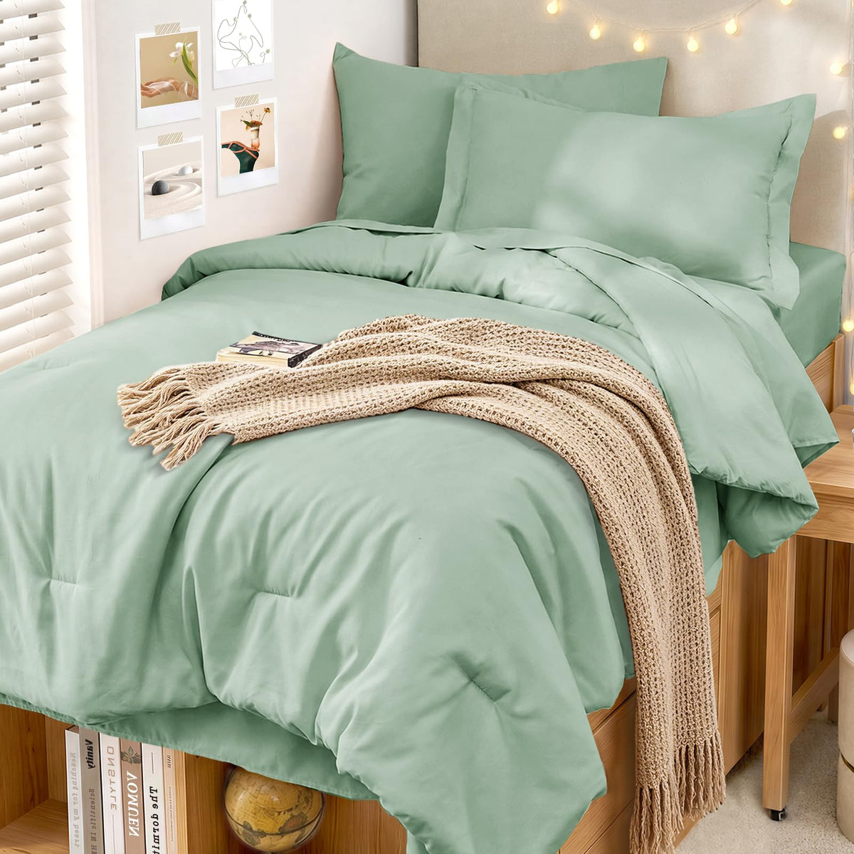 MUXHOMO Queen Comforter Set 7 Pieces, Soft Bed in a Bag, Beige