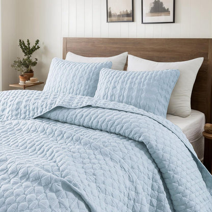 WDCOZY Sage Green Quilt King Size Bedding Sets with 2 Pillow Shams, Lightweight Soft Bedspread Coverlet, Quilted Blanket Thin Comforter Bed Cover, All Season Spring Summer, 3 Pieces, 104x90 inches