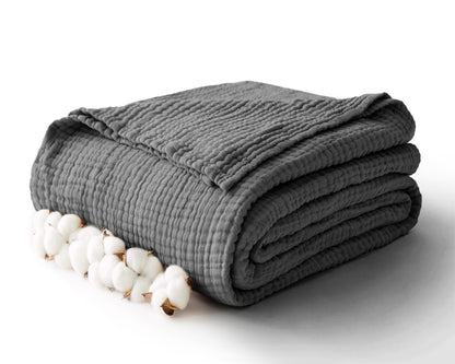 100% Cotton Muslin Blanket for Adults, 6-Layer, King, 108 x 90, Beige Linen