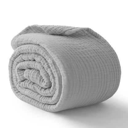 100% Cotton Muslin Blanket for Adults, 6-Layer, King, 108 x 90, Beige Linen