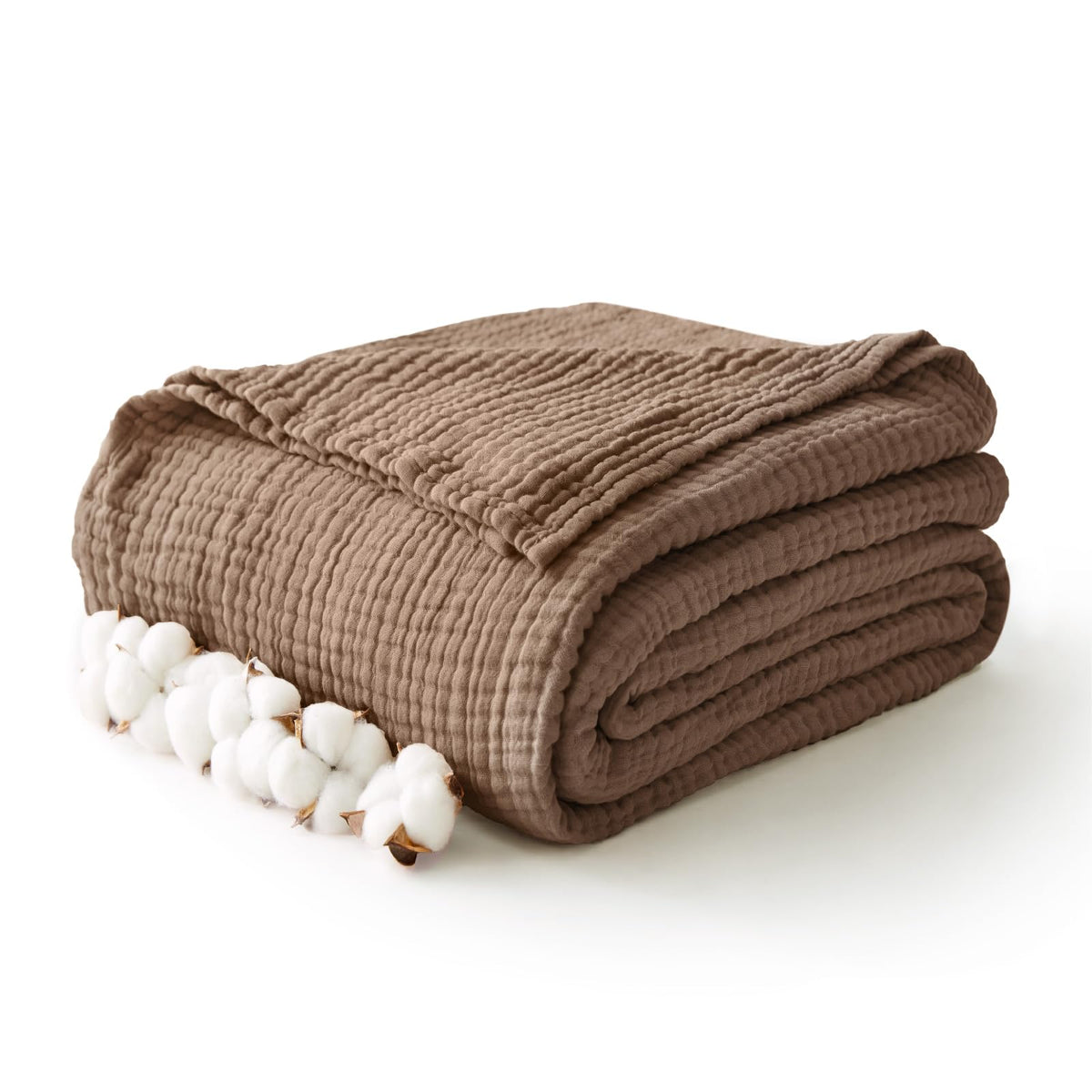 100% Cotton Muslin Blanket for Adults, 6-Layer, King, 108 x 90, Beige Linen