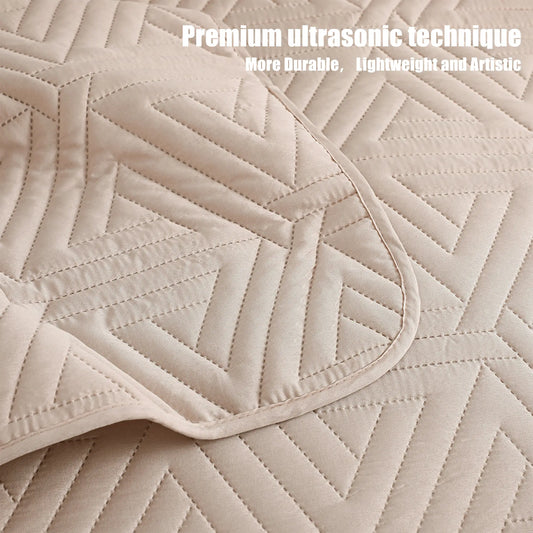 【backtoschoolday】Whale Flotilla Soft Quilt Set for All Seasons,Ultrasonic Geometric Bedding Set, Lightweight Reversible Bedspread, Coverlet, Bed Cover with Pillow Shams