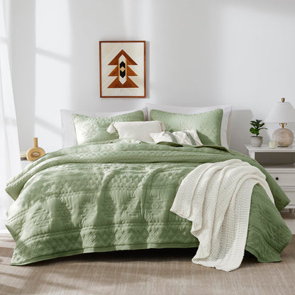 WDCOZY Sage Green Quilt King Size Bedding Sets with 2 Pillow Shams, Lightweight Soft Bedspread Coverlet, Quilted Blanket Thin Comforter Bed Cover, All Season Spring Summer, 3 Pieces, 104x90 inches