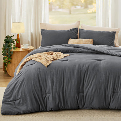 Bedsure King Comforter Set Prewashed Soft Bedding Set 3Pcs Beige 104"x90"