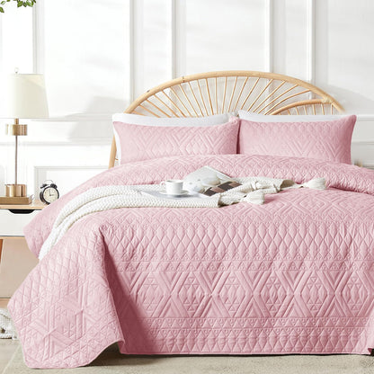 akkialla Full/Queen Size Quilt Bedding Set,Beige Lightweight Microfiber Soft Bedspread,Modern Style Geoetric Pattern Coverlet Set for All Seasons,3 Piece(1 Quilt,2 Pillow Shams)