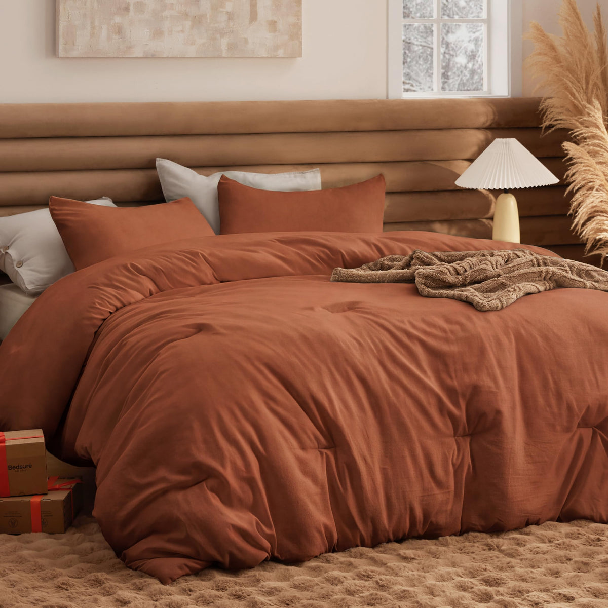 Bedsure King Comforter Set Prewashed Soft Bedding Set 3Pcs Beige 104"x90"