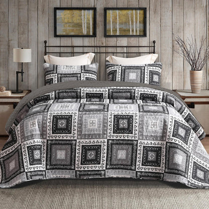Exclusivo Mezcla Reversible Boho Quilts Queen Size Gray