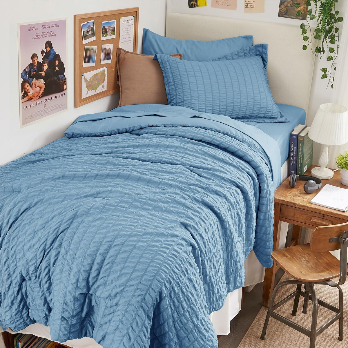 Queen Comforter Set - 7PCS Bed in a Bag, Seersucker Bedding Set, Dark Grey