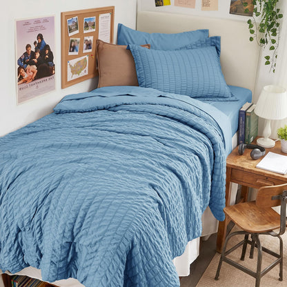 Queen Comforter Set - 7PCS Bed in a Bag, Seersucker Bedding Set, Dark Grey