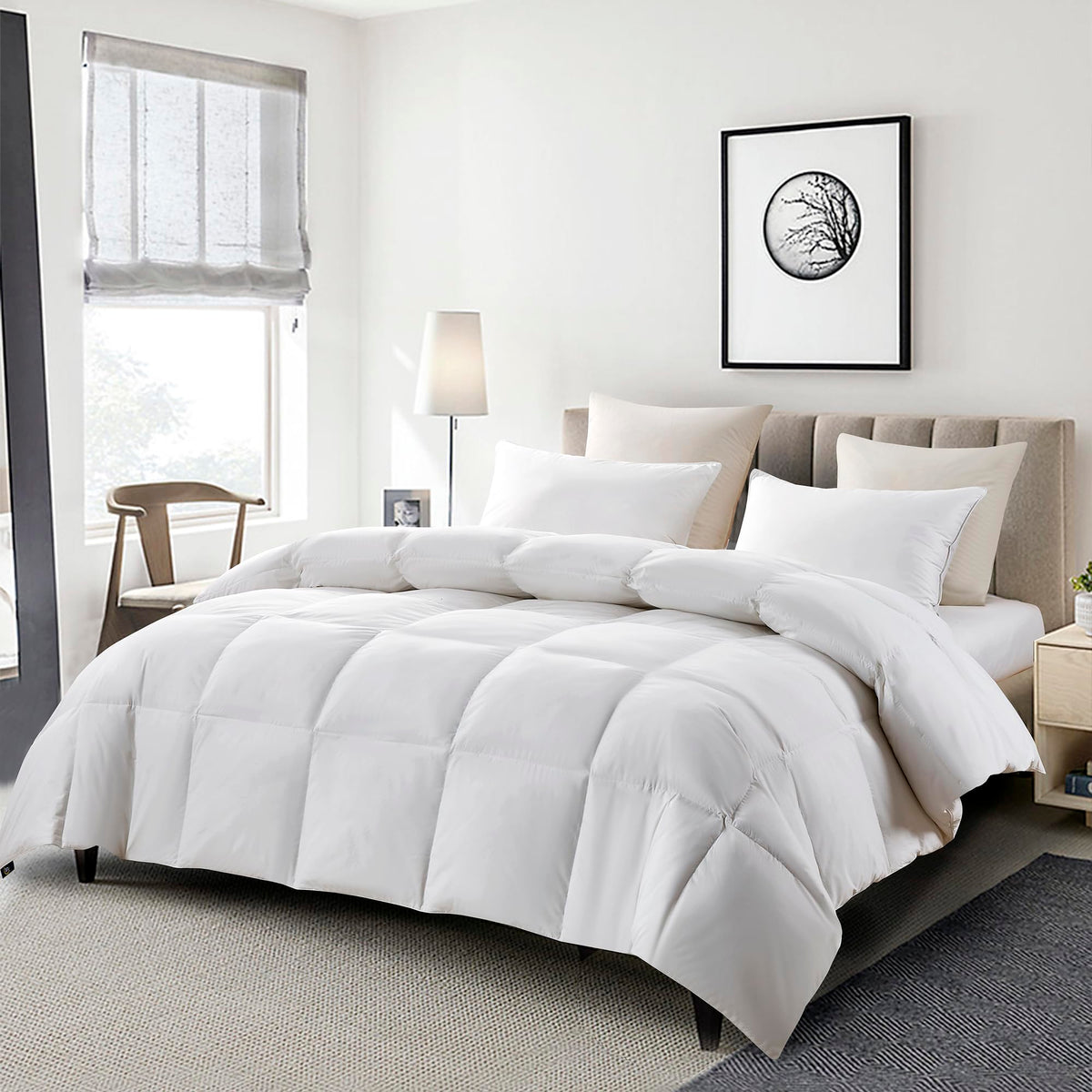 Serta Goose Feather Down Fiber Comforter Queen Size - 100% Cotton Cover Duvet Insert - Hotel Luxury Hypoallergenic Bedding Comforter All Season Medium Warmth 90 x 90 Inch White