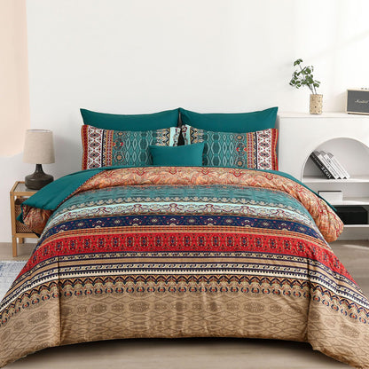 Cottolester Boho Comforter Set Queen Size 8 Piece Bed in a Bag Bohemian Striped Bedding Quilt Set Aqua Paisley Floral Comforter and Sheet Set,Soft Microfiber Complete Bedding Sets for All Season