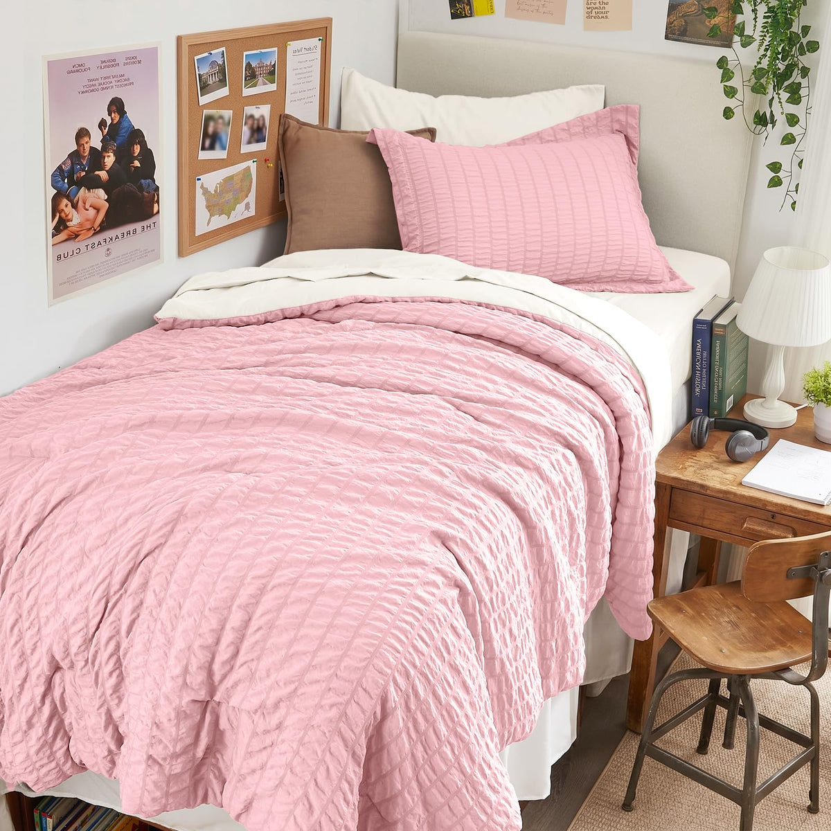 King Comforter Set - 7PCS Bed in a Bag, Seersucker Bedding Set, Dark Grey