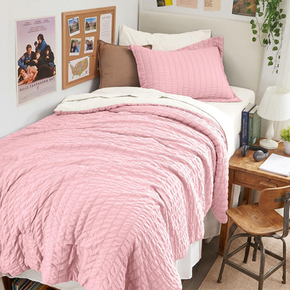 Queen Comforter Set - 7PCS Bed in a Bag, Seersucker Bedding Set, Dark Grey