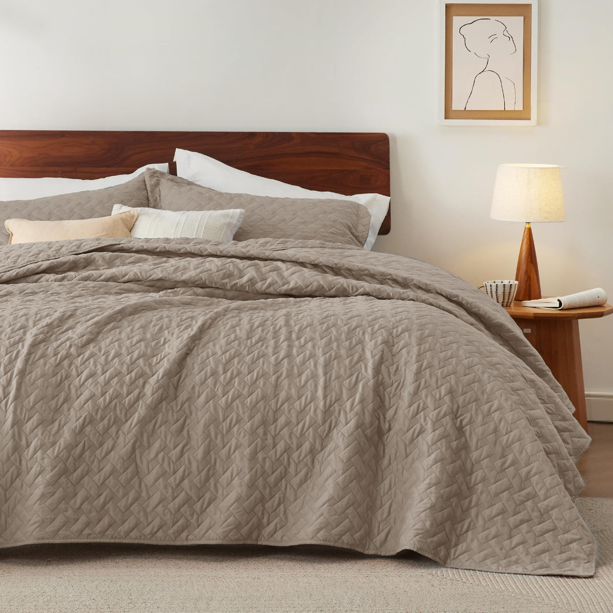 Bedsure Quilts Queen Size - Grey Bedspreads Queen Size with Basket Weave Pattern, Soft Quilt Bedding Set, Lightweight Comforter Set Coverlet for All Seasons with 2 Pillow Shams (90" x 96")