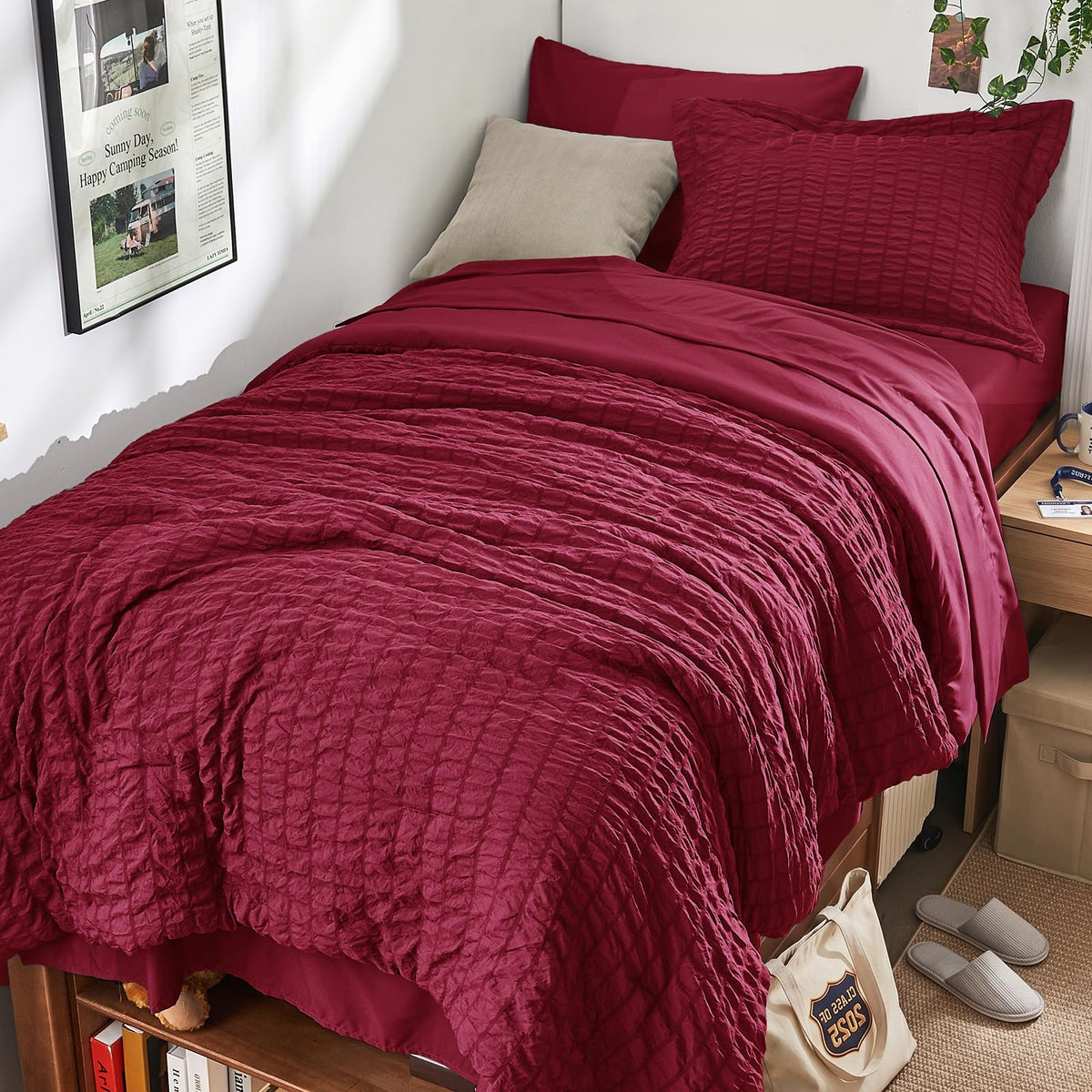 King Comforter Set - 7PCS Bed in a Bag, Seersucker Bedding Set, Dark Grey