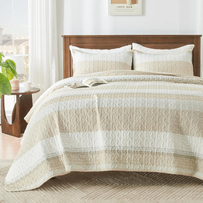 Andency King Size Quilt Set, 3 Pieces Striped Sage Green Bedspreads Set