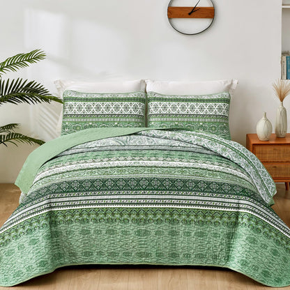 WONGS BEDDING Boho King Quilt Bedding Set, 3 Pieces Soft Bedspread,Blue