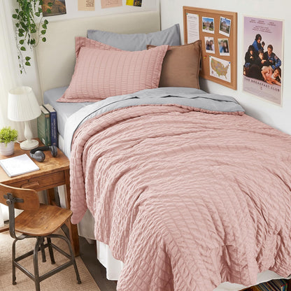 Queen Comforter Set - 7PCS Bed in a Bag, Seersucker Bedding Set, Dark Grey