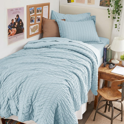 Queen Comforter Set - 7PCS Bed in a Bag, Seersucker Bedding Set, Dark Grey