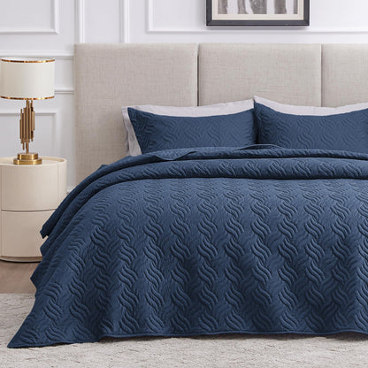 Love's cabin King Size Quilt Set Blue Bedspreads - Soft Bed Summer Lightweight Bedspread Comforter - Modern Style Coin Pattern Coverlet for All Season - 3 Pieces (1 Quilt, 2 Pillow Shams)