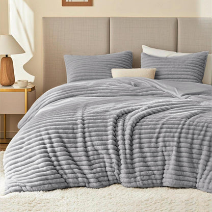 EXQ Home Fluffy Comforter Set Queen Size,3 Pieces Bed Set,Black