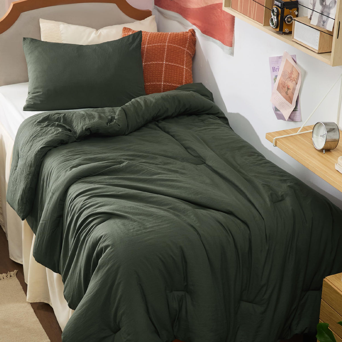 Bedsure Queen Comforter Set Prewashed Soft Bedding Set 3Pcs Beige 90"x90"