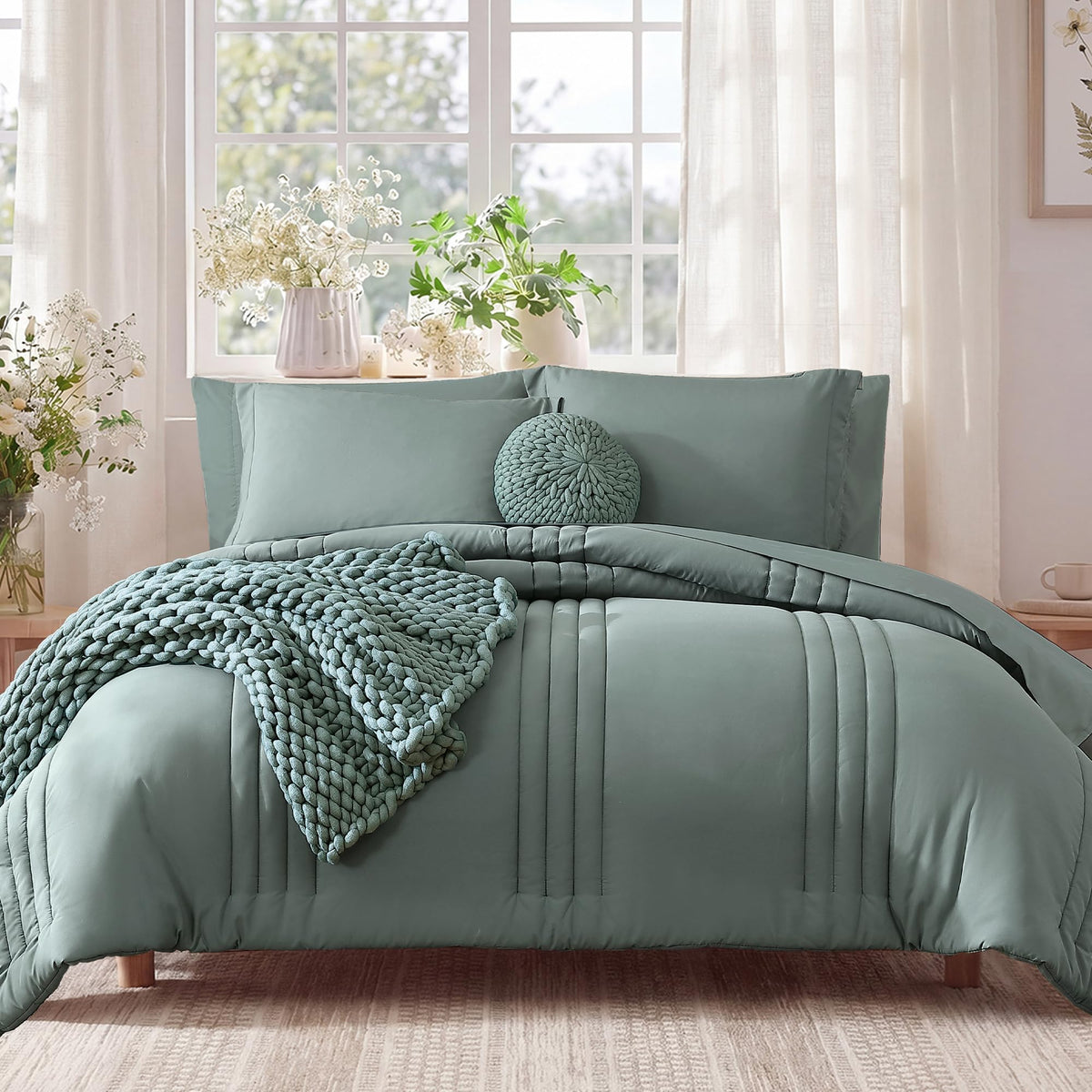 King Size Comforter Set-7 Pieces Brown Soft Bed in a Bag King Bedding Sets
