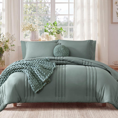 King Size Comforter Set-7 Pieces Brown Soft Bed in a Bag King Bedding Sets