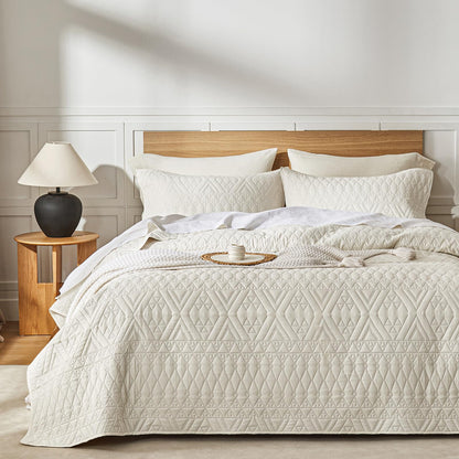akkialla Full/Queen Size Quilt Bedding Set,Beige Lightweight Microfiber Soft Bedspread,Modern Style Geoetric Pattern Coverlet Set for All Seasons,3 Piece(1 Quilt,2 Pillow Shams)