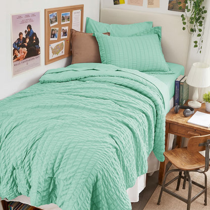 Queen Comforter Set - 7PCS Bed in a Bag, Seersucker Bedding Set, Dark Grey