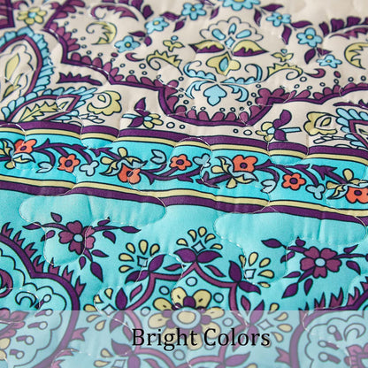 WONGS BEDDING Boho King Quilt Bedding Set, 3 Pieces Soft Bedspread,Blue