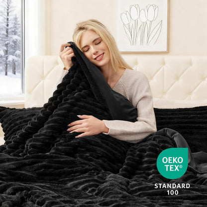 EXQ Home Fluffy Comforter Set Queen Size,3 Pieces Bed Set,Black