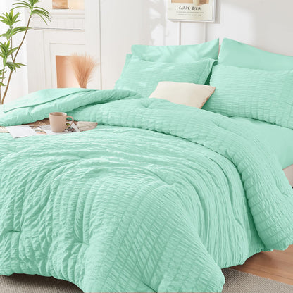 King Comforter Set - 7PCS Bed in a Bag, Seersucker Bedding Set, Dark Grey