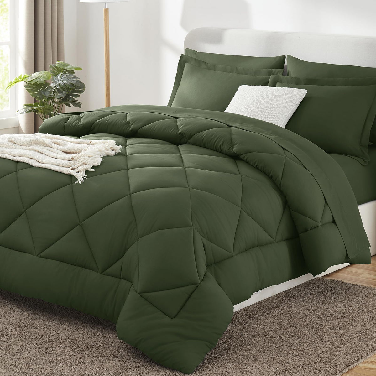 CozyLux Queen Comforter Set 88"x88" Dark Grey - 7 Piece Bed in a Bag
