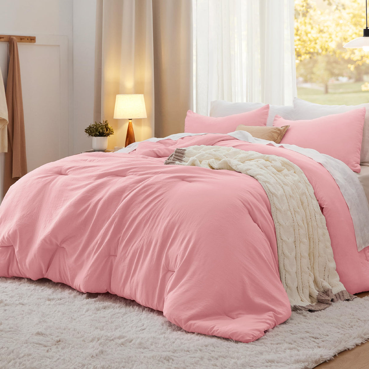 Bedsure King Comforter Set Prewashed Soft Bedding Set 3Pcs White 104"x90"