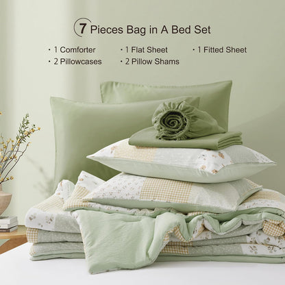 Oli Anderson Queen Comforter Set, 7 Pieces Bed in a Bag, Light Green