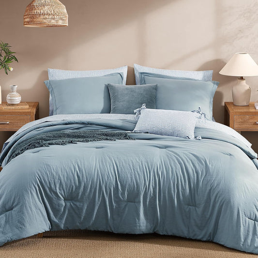 Monbix Queen Comforter Set - 7 Pieces Soft Bed in a Bag Queen Bedding Sets