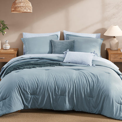 Monbix Queen Comforter Set - 7 Pieces Soft Bed in a Bag Queen Bedding Sets