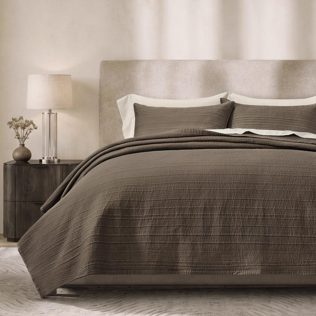 EVERGRACEHOME Cotton Sateen Channel Quilt Set, King Size, Bright White