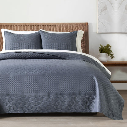 HORIMOTE HOME Quilt Queen Size Dusty Blue, Lightweight Quilts for Summer Ultra-Soft Microfiber Modern Style Quilted Clouds Pattern Bedspread Quit Set 3 Pieces(1 Quilt and 2 Pillow Shams)