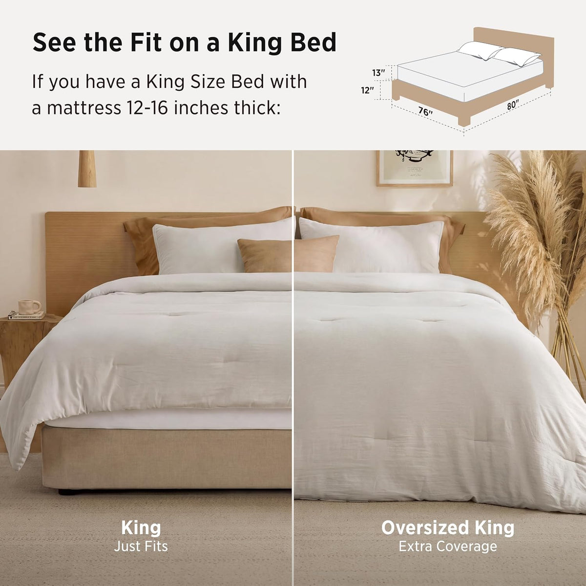 Bedsure King Comforter Set Prewashed Soft Bedding Set 3Pcs Beige 104"x90"