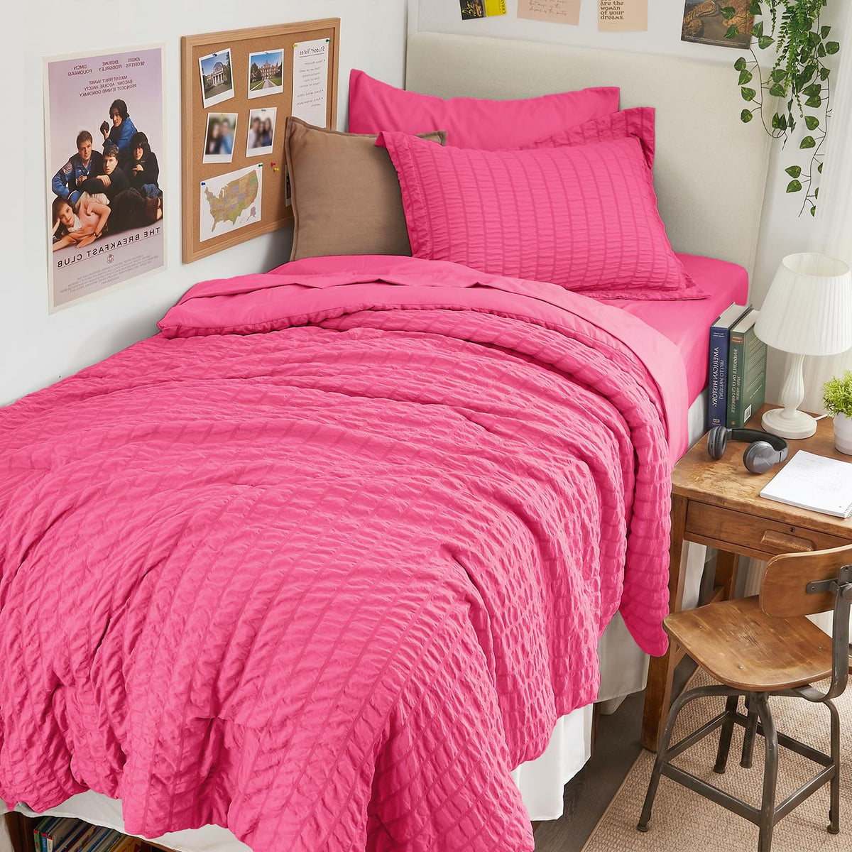 Queen Comforter Set - 7PCS Bed in a Bag, Seersucker Bedding Set, Dark Grey